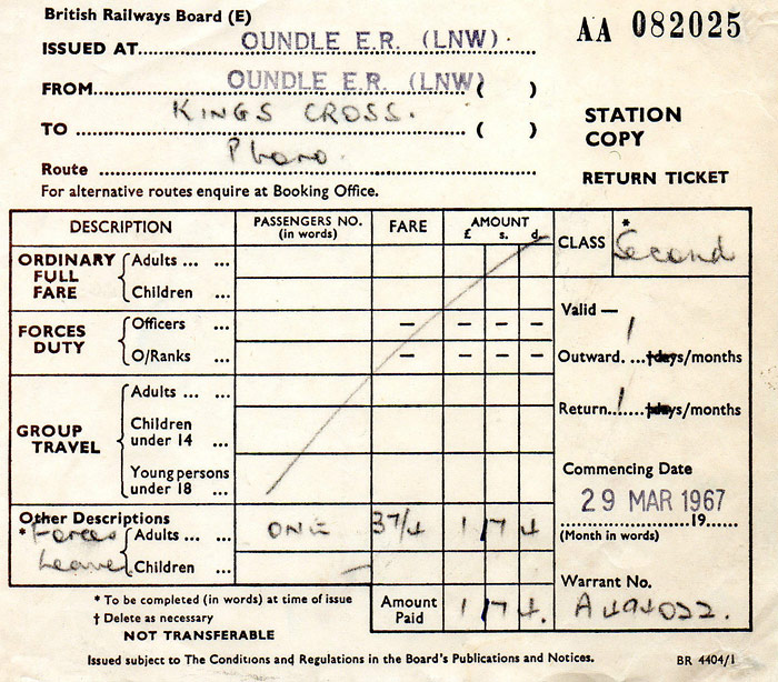 Oundle Railway Ticket (1967)