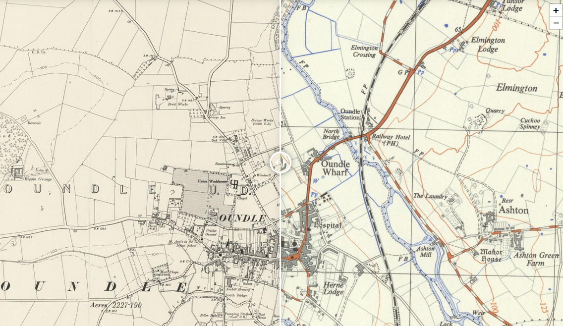 oundle map split 1880-1945