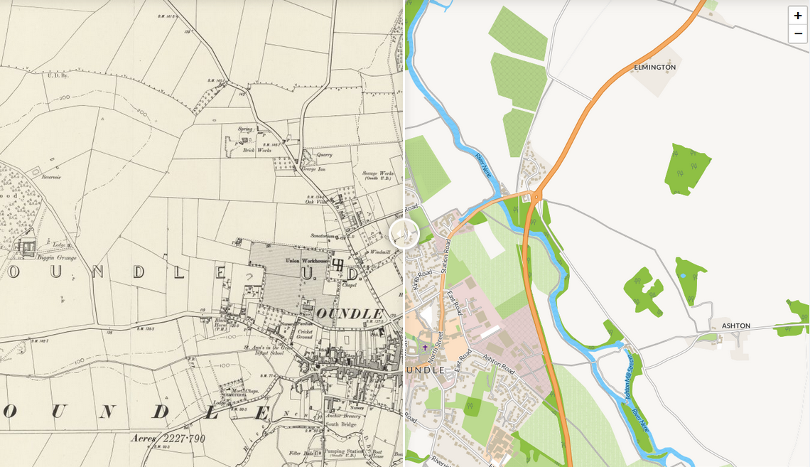 oundle map split 1880-2020