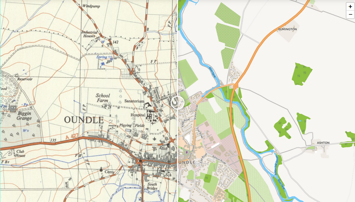 oundle map split 1945-2020